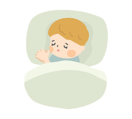 ベッドで眠っている小さくて愛らしい男の子のイラスト
