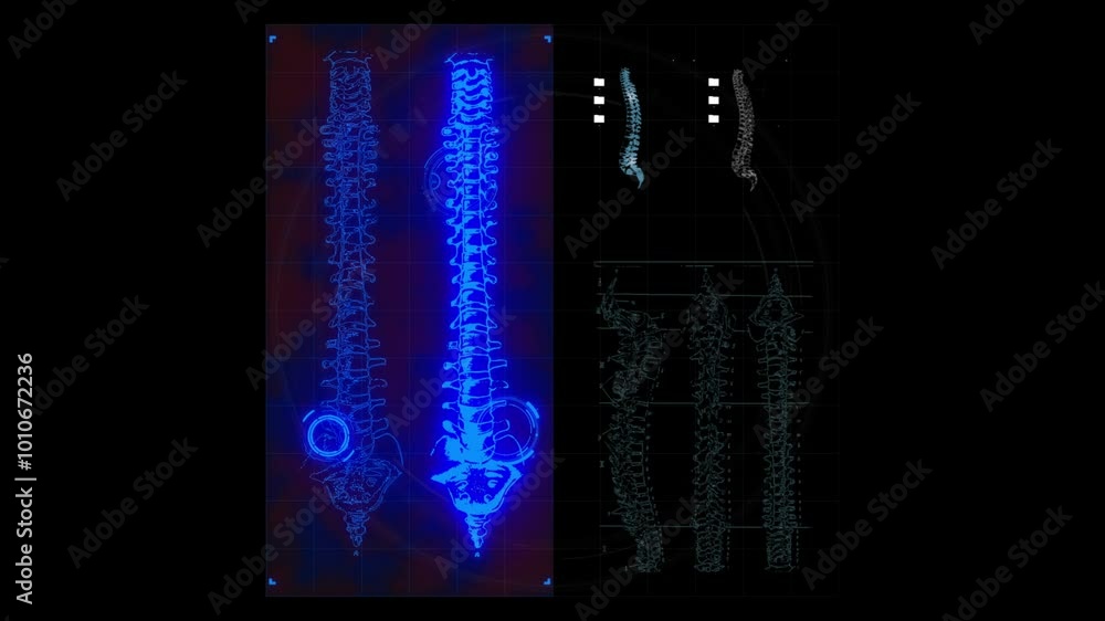 Poster spine scanning on futuristic and technological interface hud display