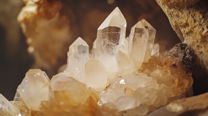 Close-Up of a Crystal Cluster: Sparkling Quartz Formations