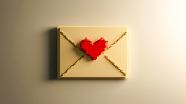 Pixel art envelope sending love with red heart
