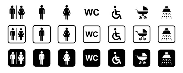 Toilet icon set. Male and female restroom. WC icons set. Vector Illustration