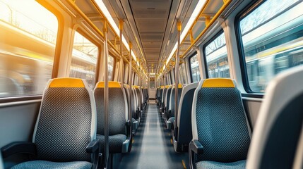 Fototapeta premium Empty Train Interior with Bright Lighting and Modern Design