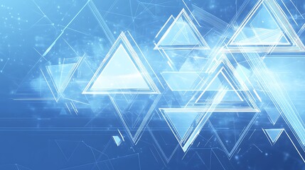 Abstract blue background with overlapping triangles and white lines.