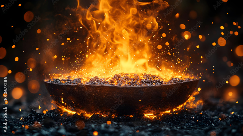 Poster dramatic fiery explosion with intense flames,scorching energy,and a powerful display of heat and lig