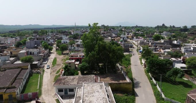 Birds Eye View of Rural Community of Houses Built within Rohtas Fort in Pakistan