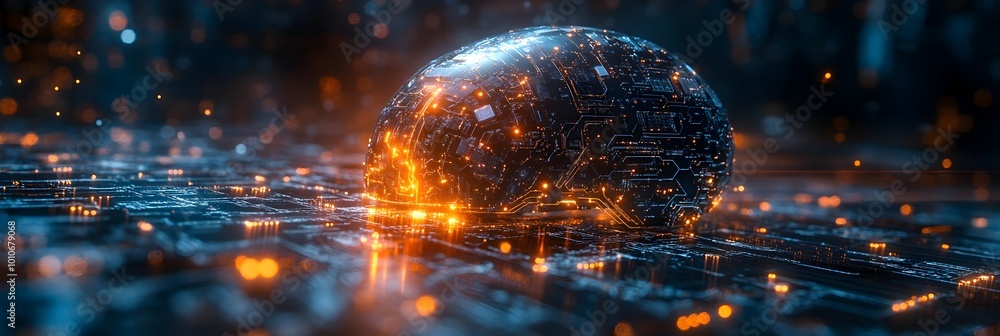 Fototapete Glowing digital sphere with an intricate web of interconnected circuits,symbolizing the advanced technology and global connectivity of the future. This abstract image conveys the power,innovation.