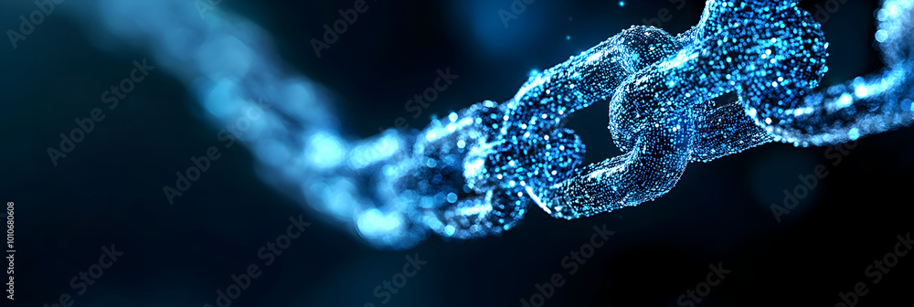 Poster Interconnected digital molecular chains and links representing the convergence of technology,data,and innovation. Futuristic abstract showcasing the dynamics of modern science and development.