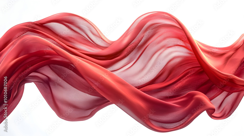 Aufkleber vibrant red silk ribbon flowing and swirling in mesmerizing curves,waves,and dynamic liquid-like mot