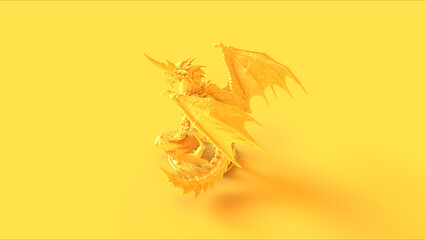 Yellow dragon large horn mythical fictional monster large figurine wings dnd gaming 3d illustration render