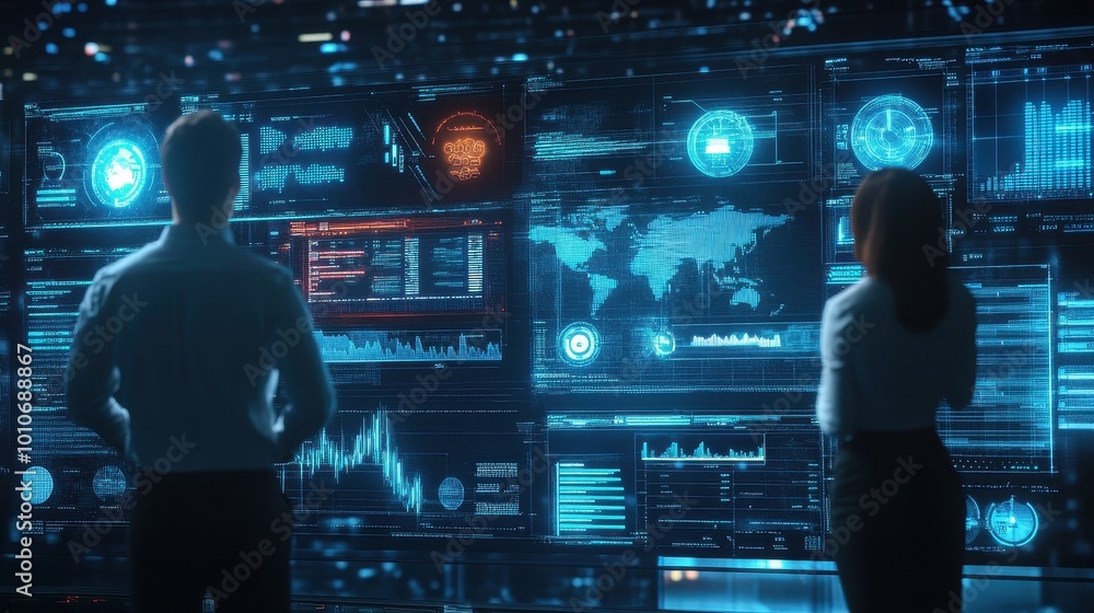 Poster futuristic data analysis and visualization dashboard