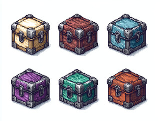 Obraz premium Pixel Art Treasure Chests: A Collection of Vintage Game Assets