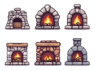 Pixel Art Fireplaces: Cozy Stone Designs for Your Home