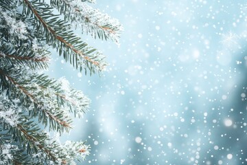 Winter background with fir branches and snowflakes with generative ai