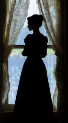 Silhouette of Victorian woman by a window