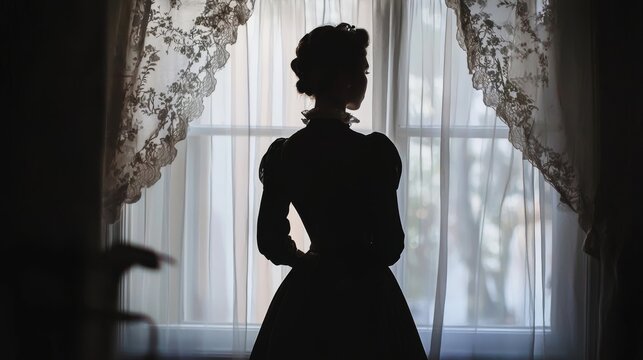 Silhouette of Victorian woman by a window
