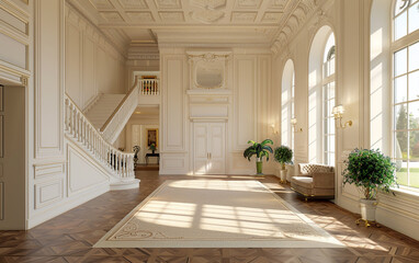 An opulent interior where the richness of cream defines the wainscoting and ceiling, creating a soft, luxurious ambiance.