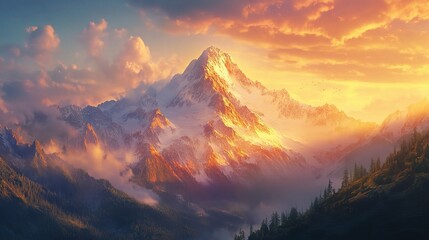 Majestic Sunrise Over Mountain Landscape