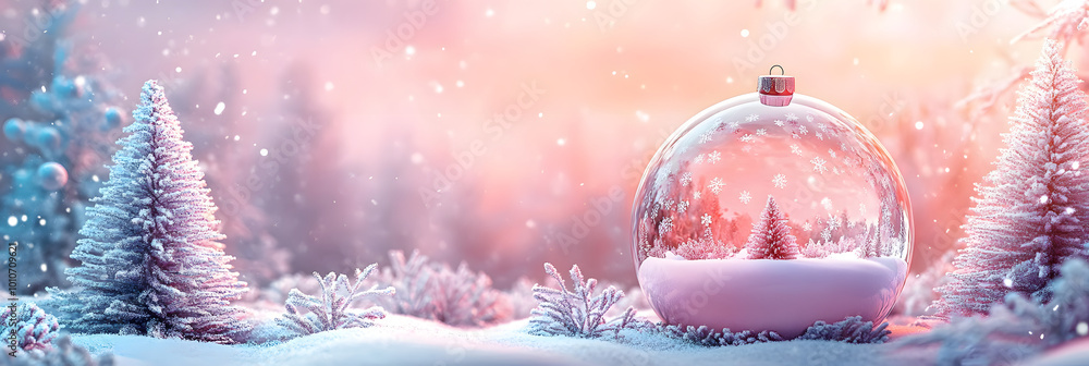 Canvas Prints Pink Christmas Snow Globe with Winter Wonderland