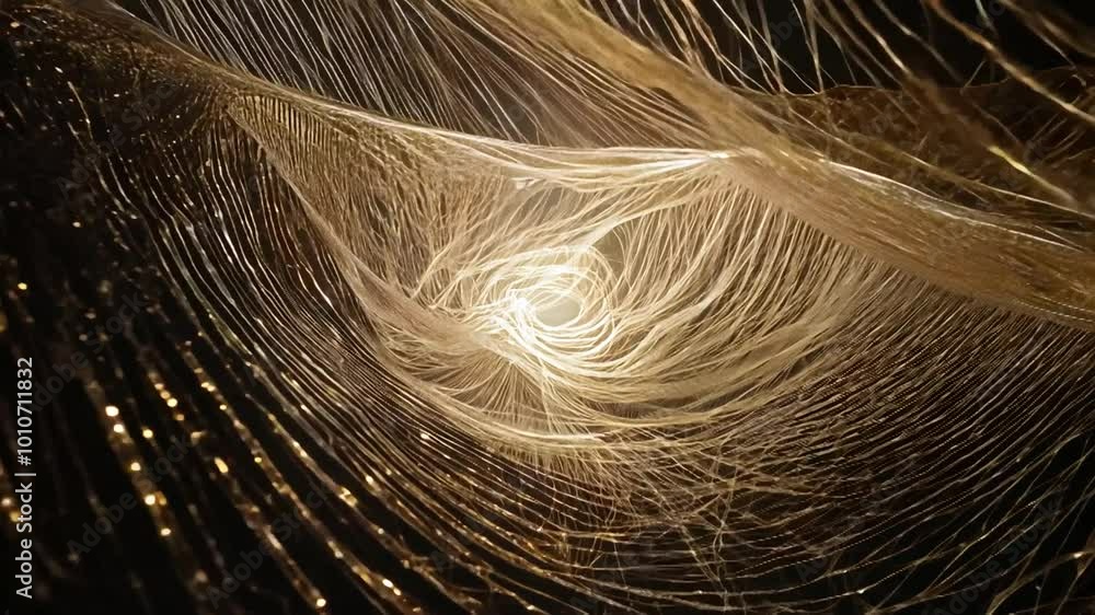 Aufkleber abstract close-up of a golden web-like structure with a bright light shining through the center.