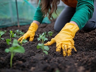 Fototapeta premium mulch, and plant care, selective focus
