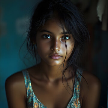 Portrait lumineux et introspectif d'une jeune femme.
Gros plan avec un regard tourn&eacute; vers la cam&eacute;ra. La lumi&egrave;re douce qui &eacute;claire son visage met en valeur