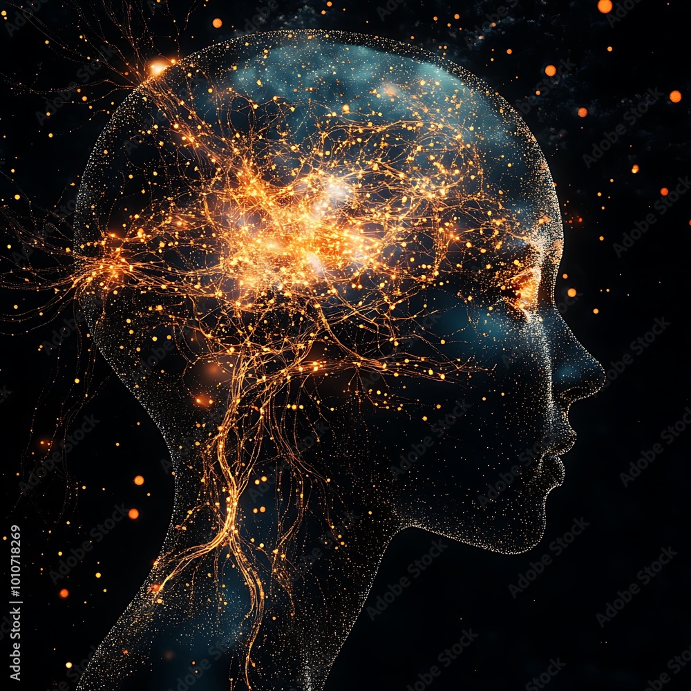 Poster brightly glowing neural connections enhance digital brain network visualization design