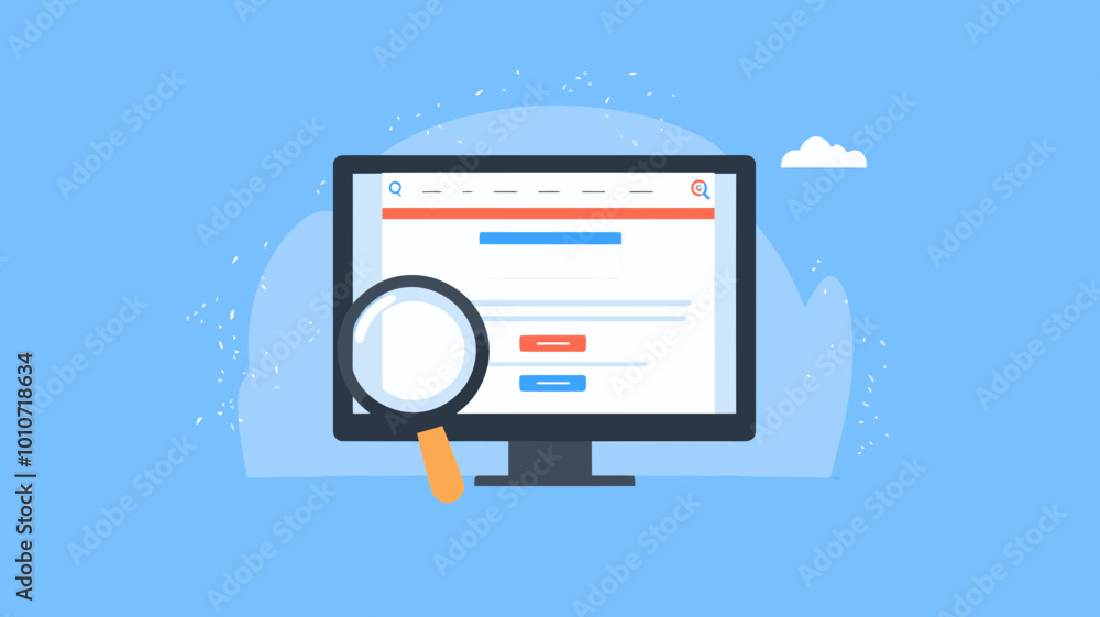 Aufkleber search engine interface with magnifying glass - flat design vector illustration for web technology a