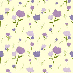 seamless pattern with purple flowers on yellow background