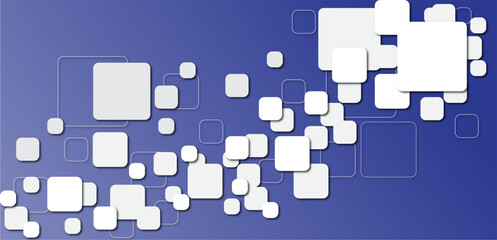 Abstract Geometric Connected Squares Background. White and blue overlapping squares forming a network-like abstract design.