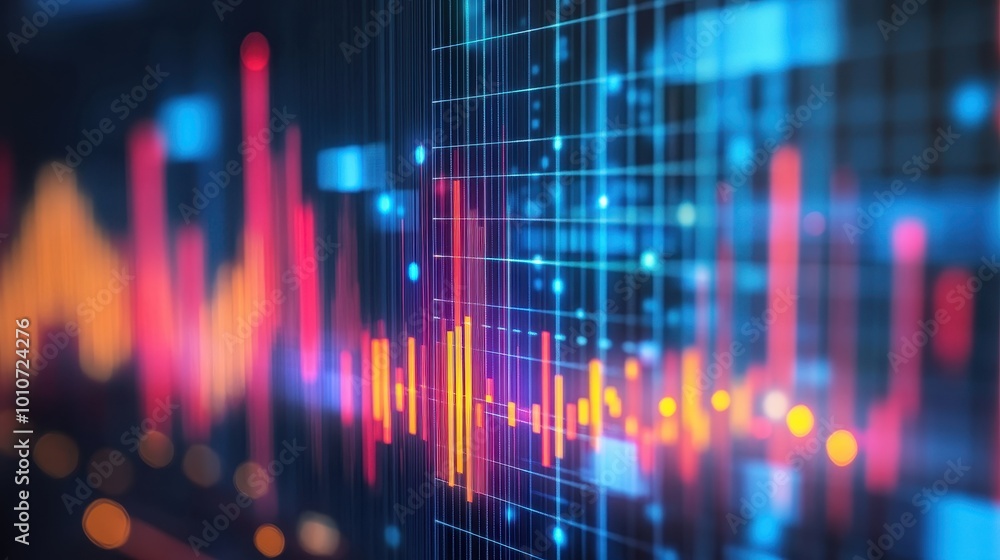Poster vibrant financial data analytics dashboard with colorful graphs and charts