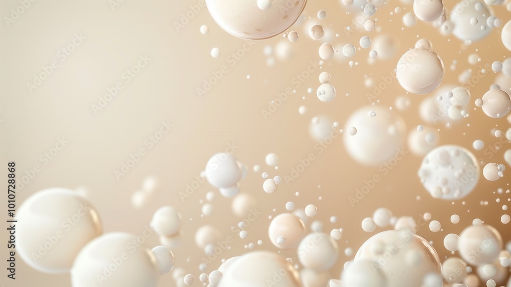 Poster abstract composition of floating spheres in soft pastel tones, creating a dreamy atmosphere perfect 