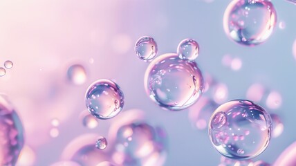 Abstract image of colorful soap bubbles floating in the air with a soft gradient background