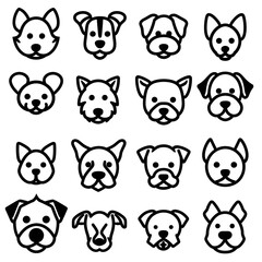 Dog faces emotion sketch doodle character set. Illustration comic template for kid print template card, cover
