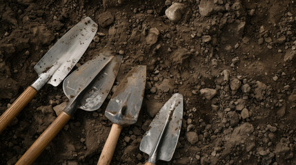 Trowels for excavation and delicate digging during archaeological fieldwork