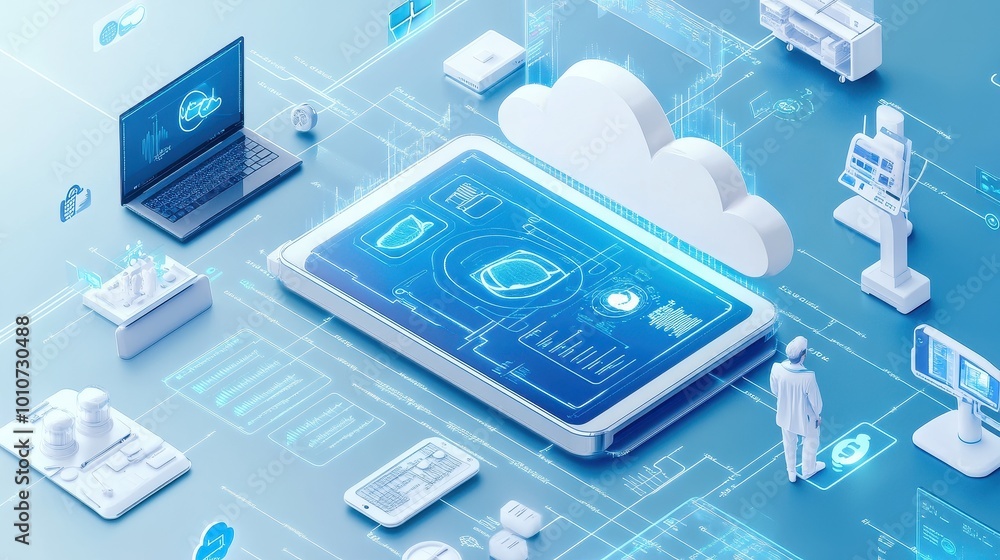 Poster digital technology and cloud computing concept with futuristic interface