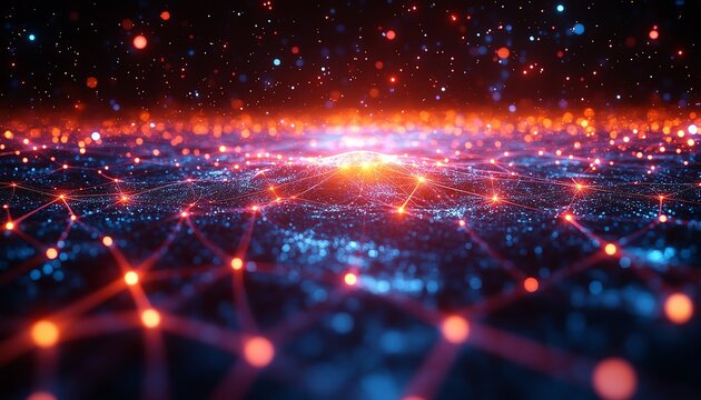 A neural network visualized as intricate, glowing connections between data points, representing AIs complex decisionmaking process