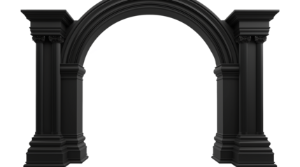 Black classic colonnade with arch and corinthian column isolated on transparent or white background