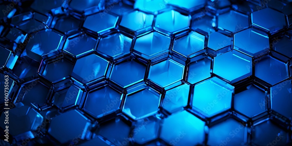 Poster A blue background with a pattern of hexagons