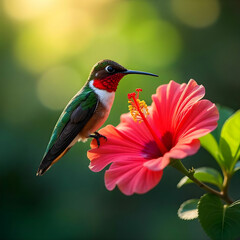 Fototapeta premium Vividly colored hummingbird in nature