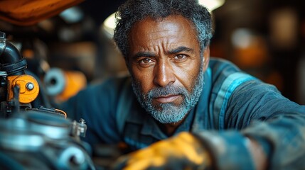 Mechanic Working on Engine