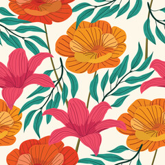 Floral seamless pattern with leaves. tropical background	
