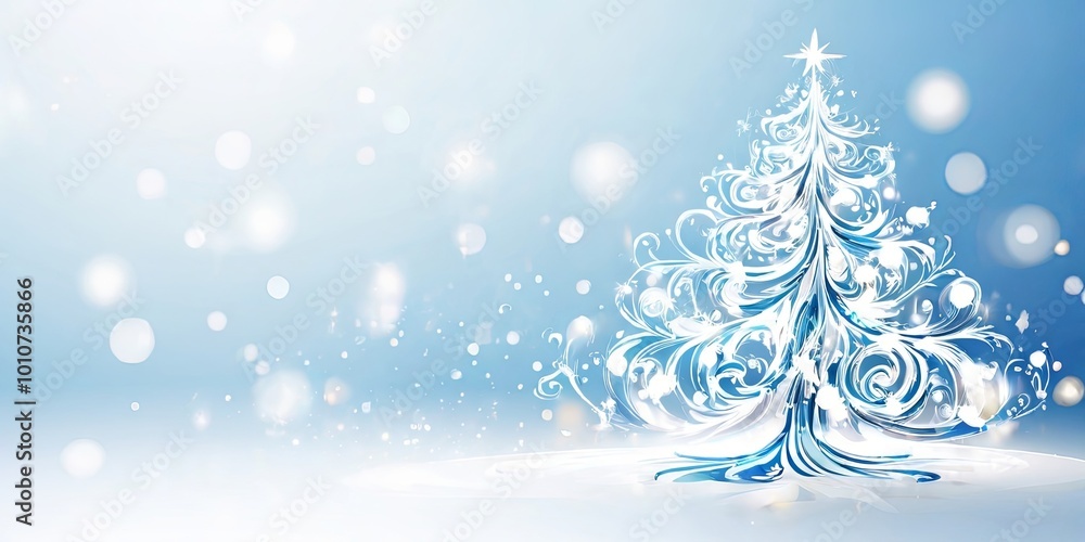 Poster a christmas tree with snow falling on it
