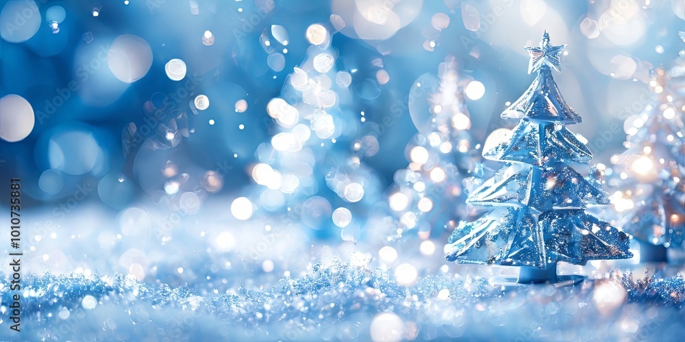 Poster a christmas tree is surrounded by snow and is the focal point of the image