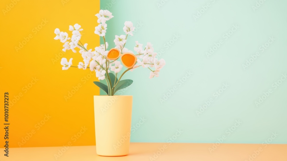Poster a clean and modern mobile app interface with a minimalist design, featuring a bright color scheme an