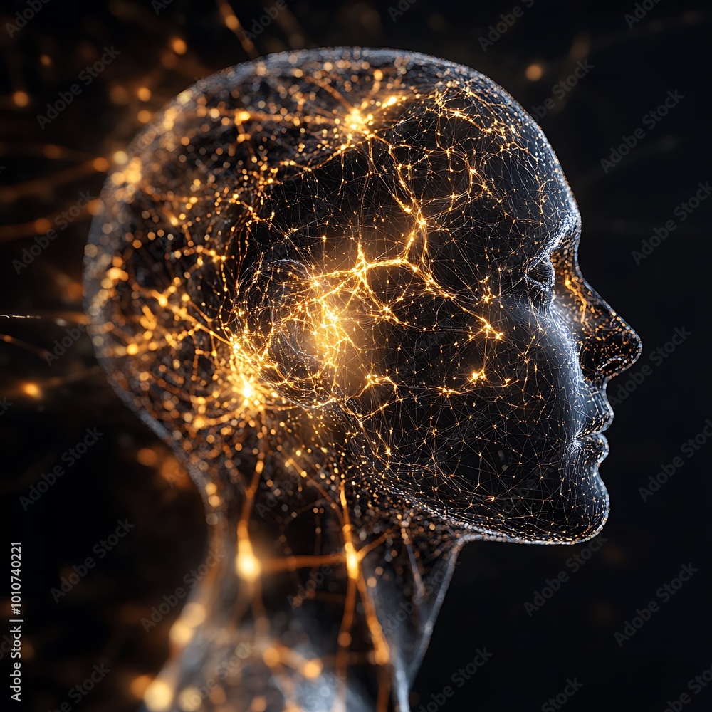 Poster dynamic digital brain with radiant neural connections and interconnected networks design