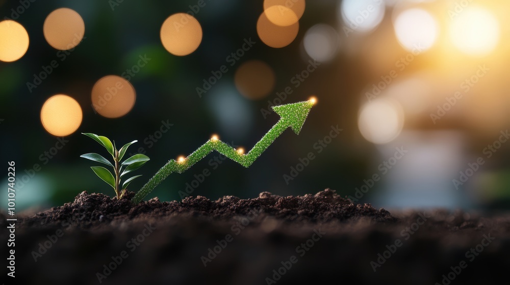 Poster a line graph showcasing a sharp upward trend with a green arrow pointing up, representing exponentia