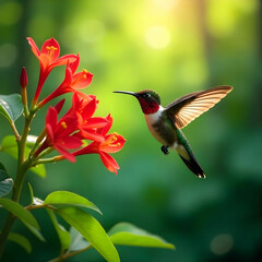 Fototapeta premium Vividly colored hummingbird in nature