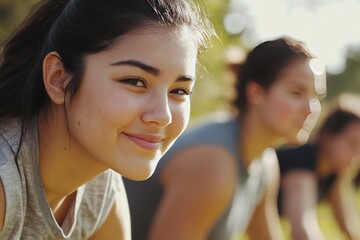 Group of friends setting a goal for a plank challenge. They see who can hold the position the longest each week