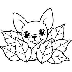 Playful Chihuahua Hiding in Colorful Leaf Pile Vector Art Design
