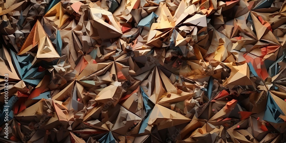 Poster a pile of paper with a lot of triangles and squares